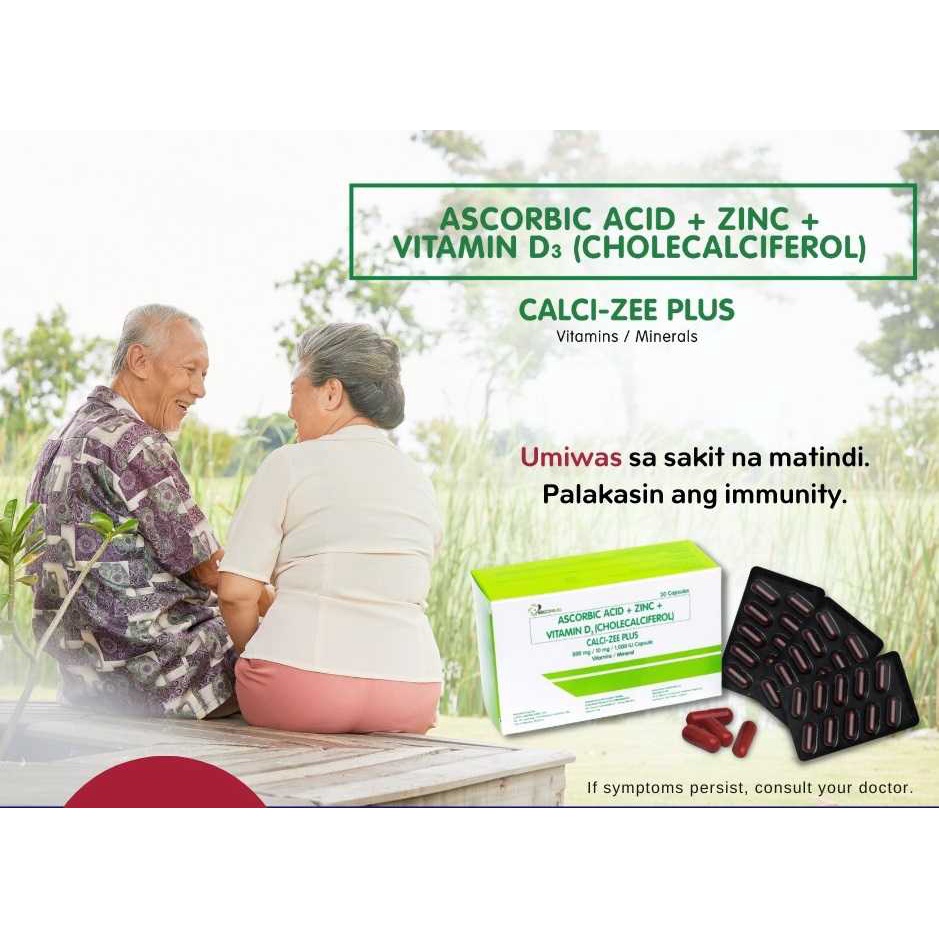 CalciZee Plus 30 Capsules Ascorbic Acid + Zinc + Vitamin D3 Shopee