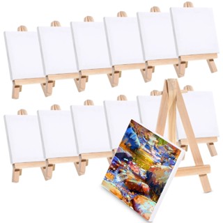 12 Sets Mini Easels with Canvas Boards Small Easel Stands with Canvas ...