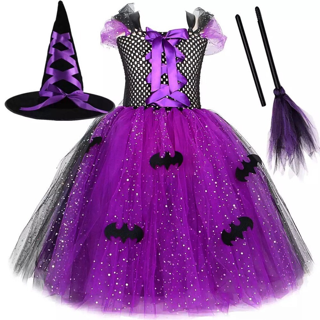 ㍿2023 Halloween Witch Tutu Dress for Girls Handmade Mesh Wizard Cosplay ...