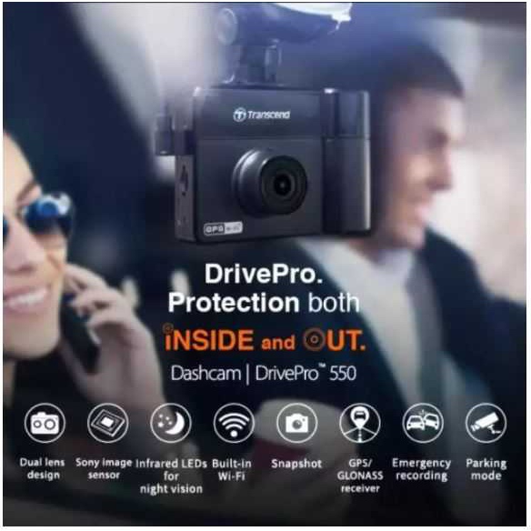 Buy the Transcend DrivePro 550 Dash Cam with Dual Lens - Built-In Wi-Fi -  2.4 ( TS-DP550B-64G ) online 