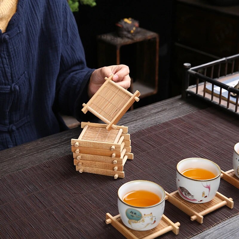 Bamboo Tea Tray Wood Round Square Succulents Flower Pots Planter Wooden ...