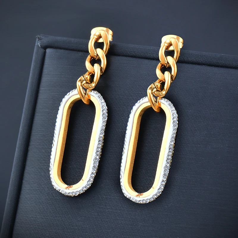SINLEERY Geometric Round Oval Stainless steel Earrings for Women Cubic ...