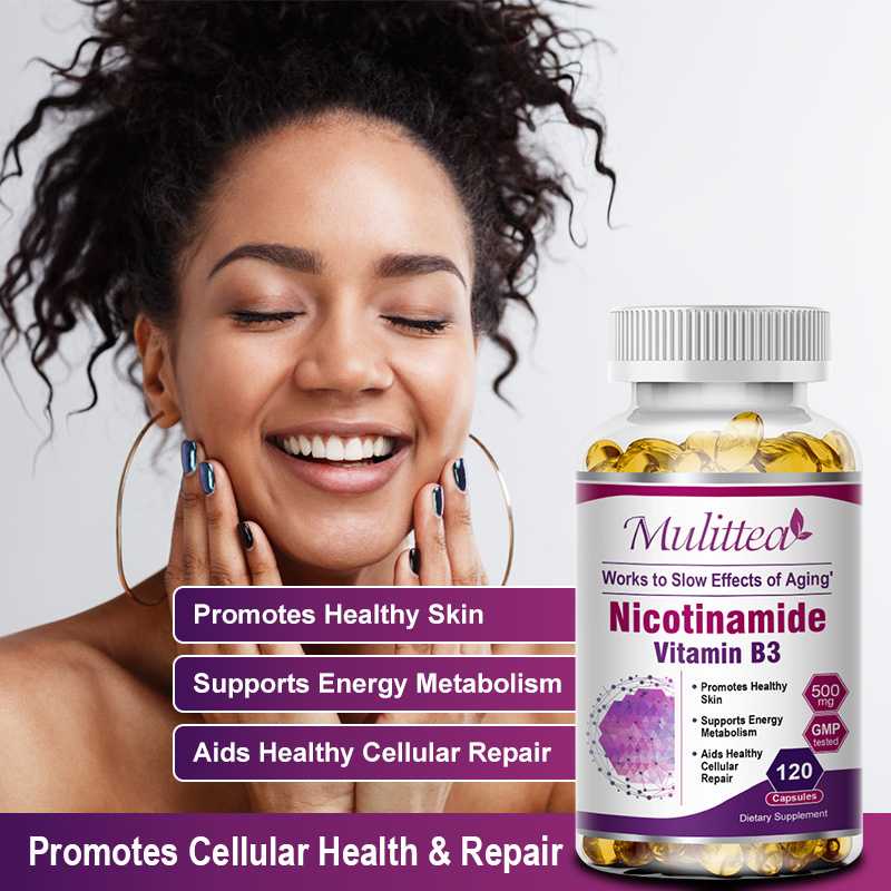 MULITTEA Nicotinamide 500mg Vitamin B3 capsules for Antiaging Skin Cell Health & Energy and