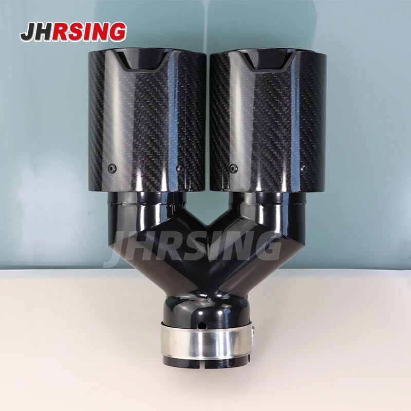 1PC M Performance Y Style Dual Pipe Gloss Carbon Fiber Gold Stainless ...