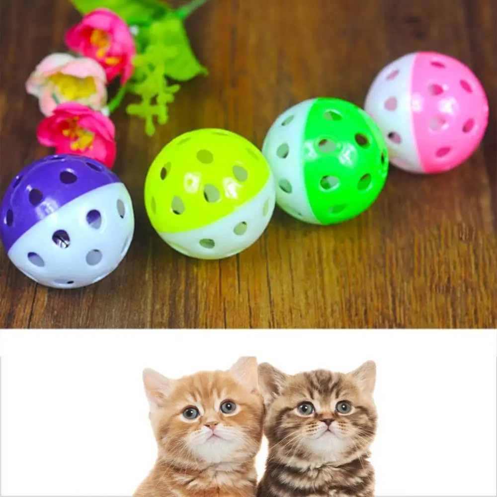 Plastic Puppy Cat Round Play Ball with Bell Pounces Chases Rattle Pet ...