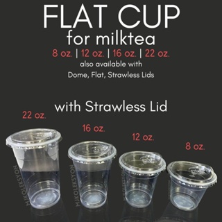 Plastic PP Flat Cup with Lids SET! (12oz, 16oz, 22oz) 95mm for Milktea  Plastic Cups - Party [50pcs]