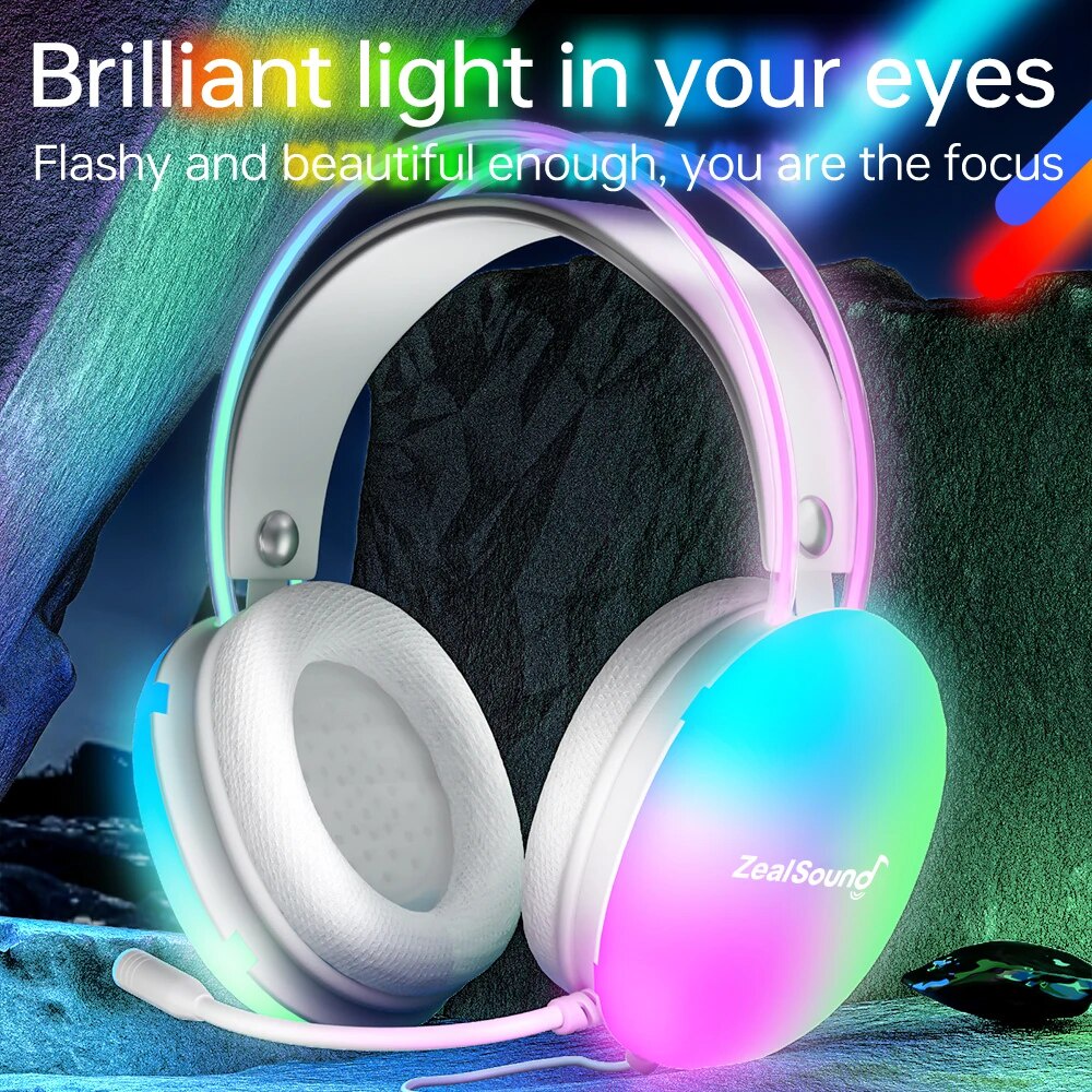 Professional RGB Gaming Headset with Mic Dynamic Wired Headphones Bass ...