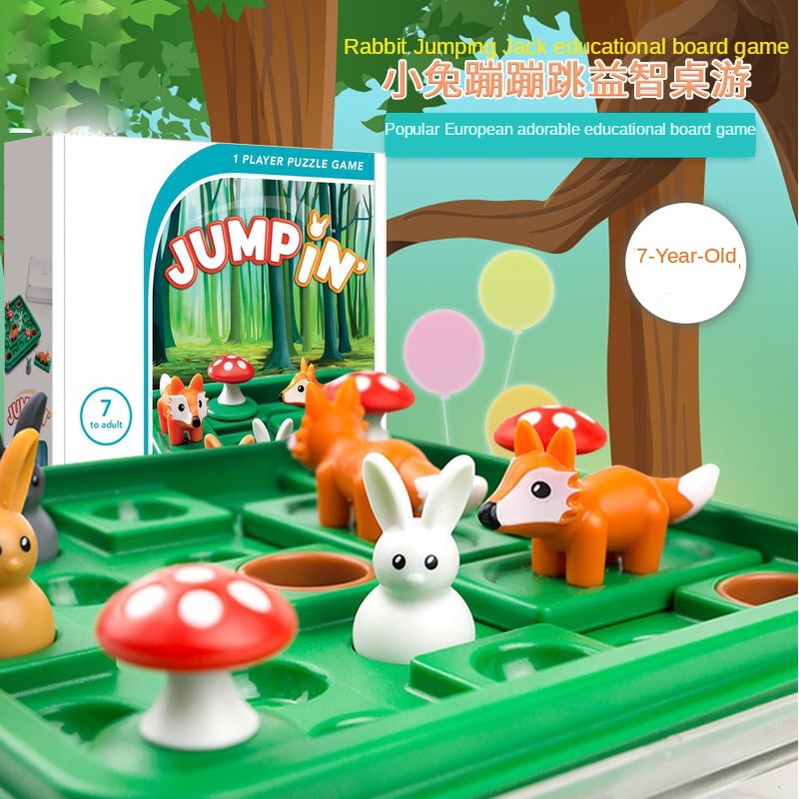 Bunny Bouncing Game Kids Puzzle Board Checkers Toy Funny Rabbit Fox ...
