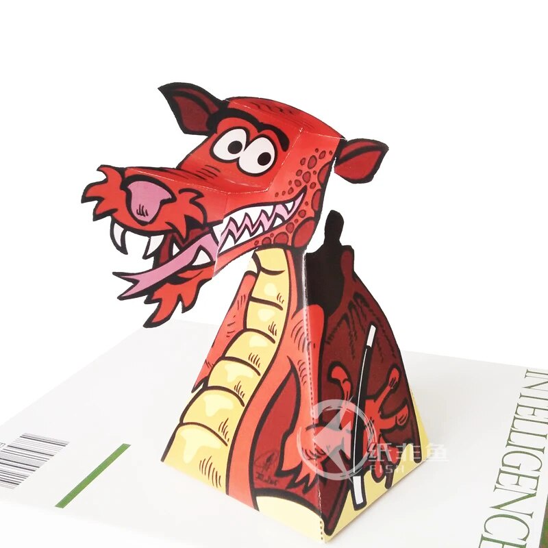 Optical Illusions Red Dragon Ornaments Folding Cute Mini 3D Paper Model