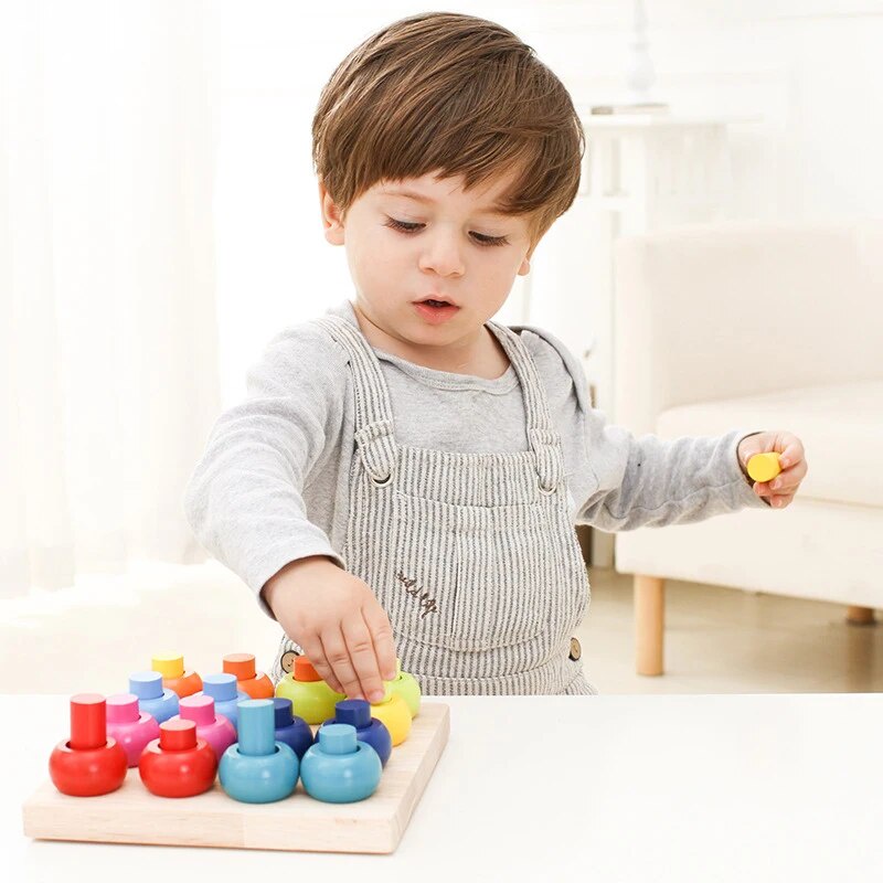 Montessori Wooden Stacking Rings Color Sorting Children Educational ...