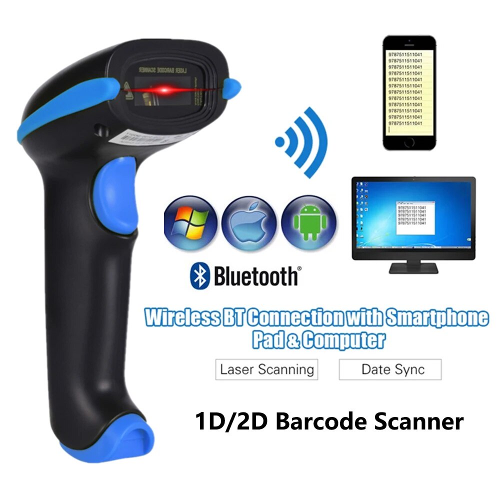 PDF417 Barcode Scanner Wireless Laser 1D 2D QR Bluetooth Barcode Reader ...