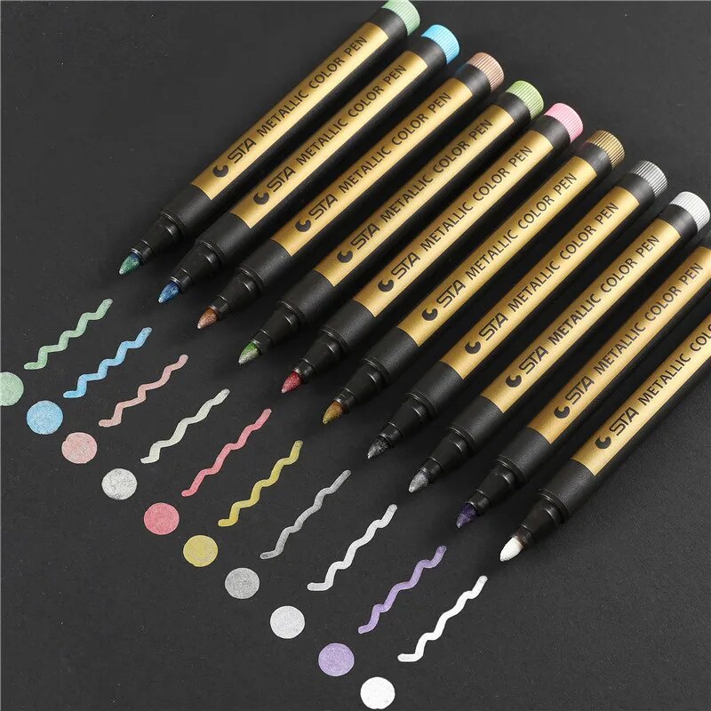 10 Colors Metallic Marker Permanent Paint Pen Writing Art Acrylic ...