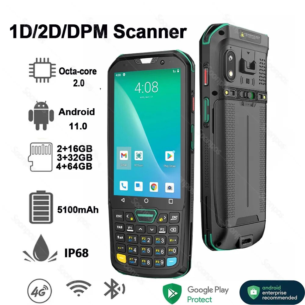 Soonpos Rugged Handheld Android 11 PDA Barcode Scanner 1D 2D QR Codes