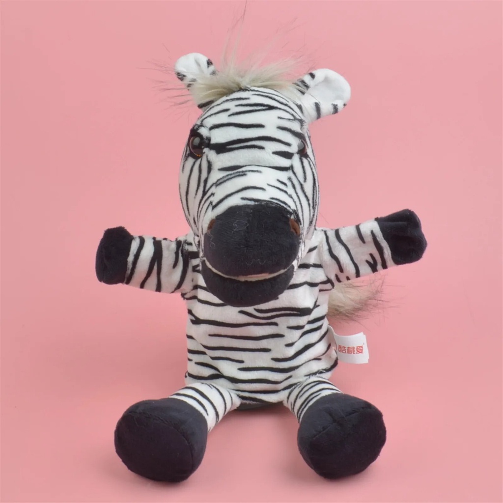 ☾25-30cm Cute Carton Animal Plush Puppets Dog Giraffe Monkey Duck Zebra