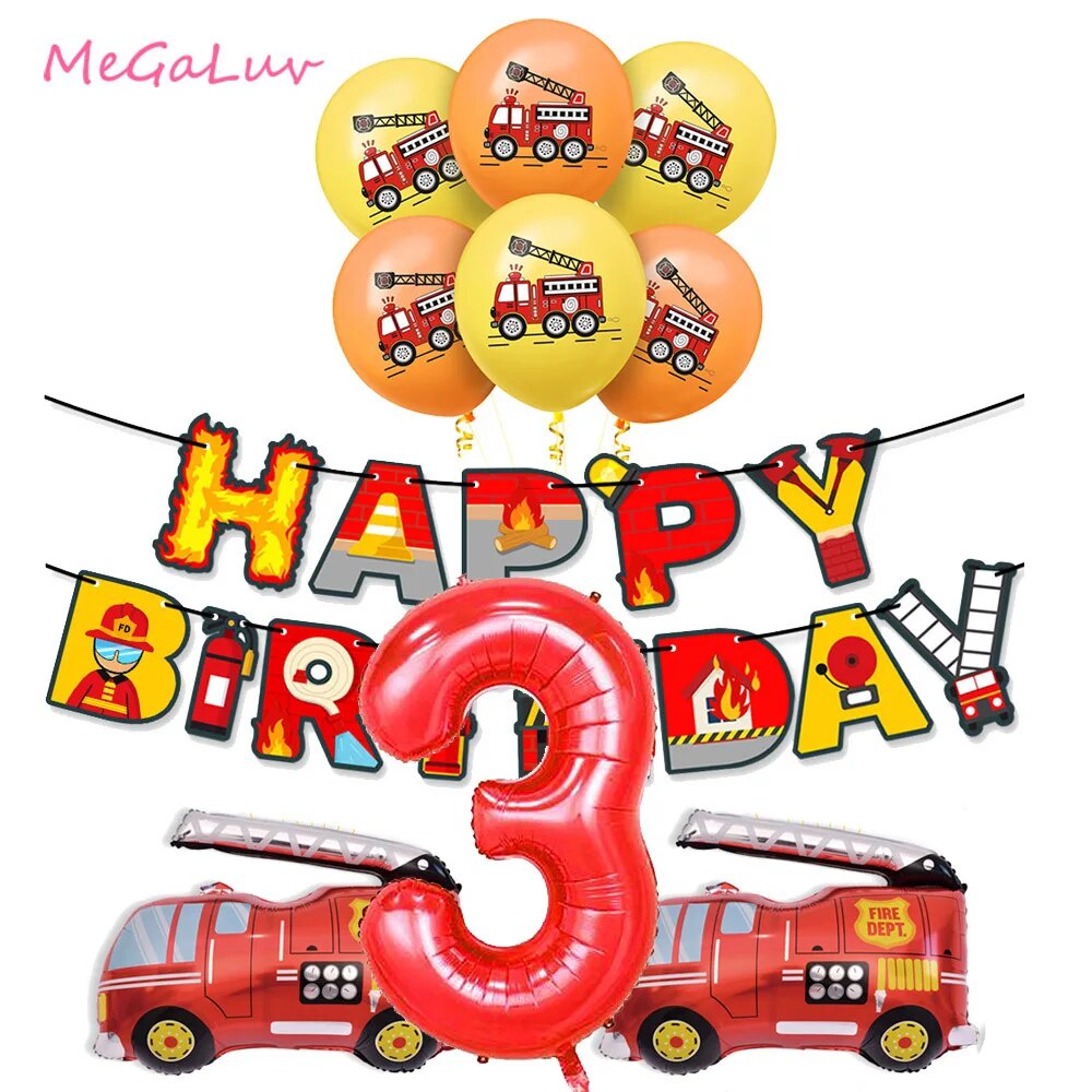 30S Fire Truck Birthday Party Decoration Banner Ballons Cake Topper ...