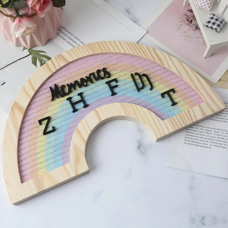 Rainbow Letter Board Rustic Wood Frame Felt Message Boards with Letters ...