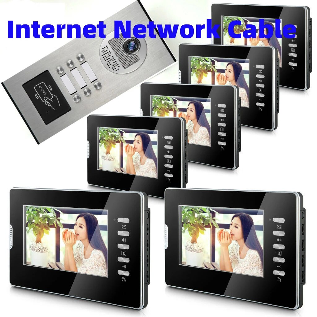 7 inch Apartment Building Video Intercom Wired Network Cable Connect ...