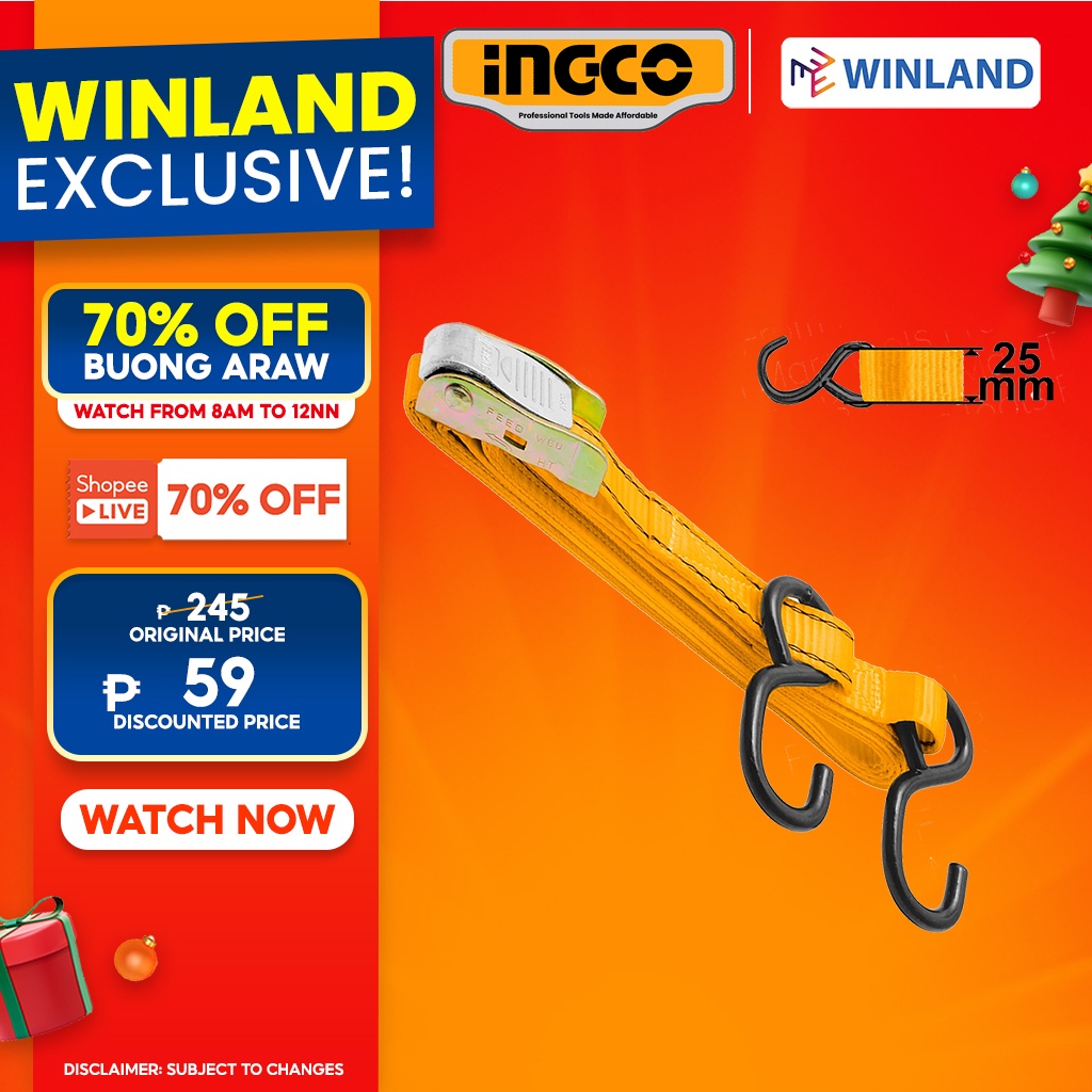 [939]INGCO 25mm Ratchet Straps Tie Down Hold Secure Cargo Straps 0.8T x