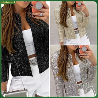 New Style Women's Trendy Solid Color Jacket Short Casual Sequin Small  Jacket For Parties And Nightclubs