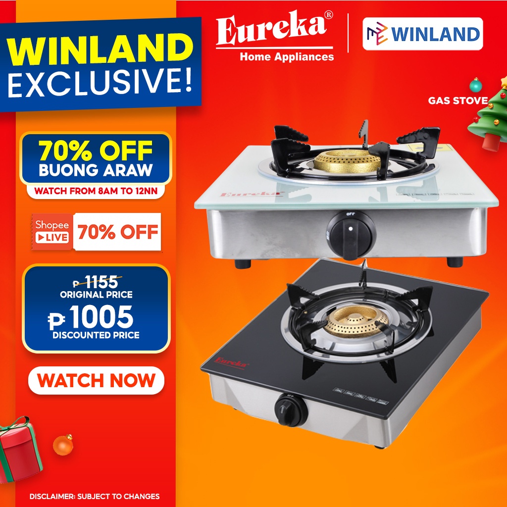 Eureka by Winland Tempered Glass Single Burner Gas Stove with Cast Iron