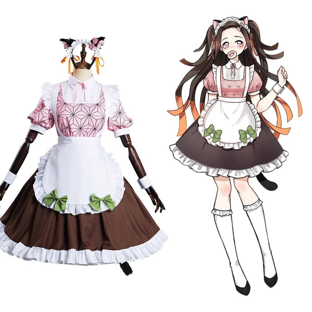 06T Anime Demon Slayer Kamado Nezuko Cosplay Costume Cat Ear Maid ...