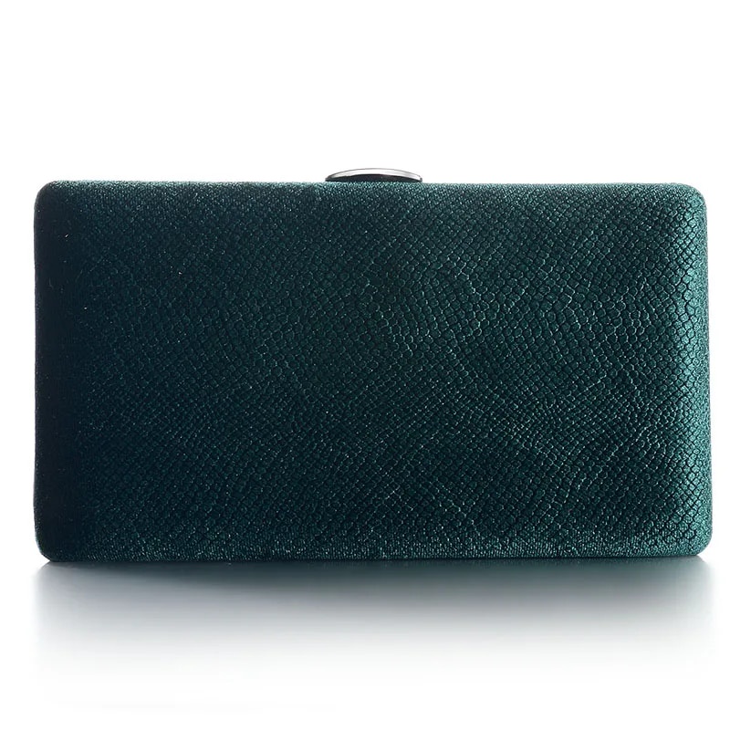 02L Dark Green Velvet Hard Case Box Clutch Evening Bags and Clutch