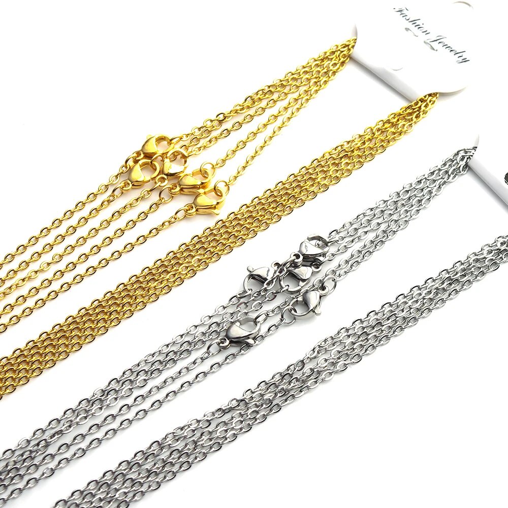 69V 5Pcs/Lots 2mm Gold Color Stainless Steel Link Chains Necklaces