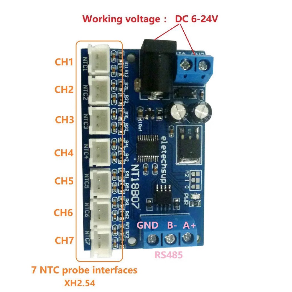 7CH DC 12V RS485 NTC Thermistor Temperature Sensor Modbus Rtu Remote ...