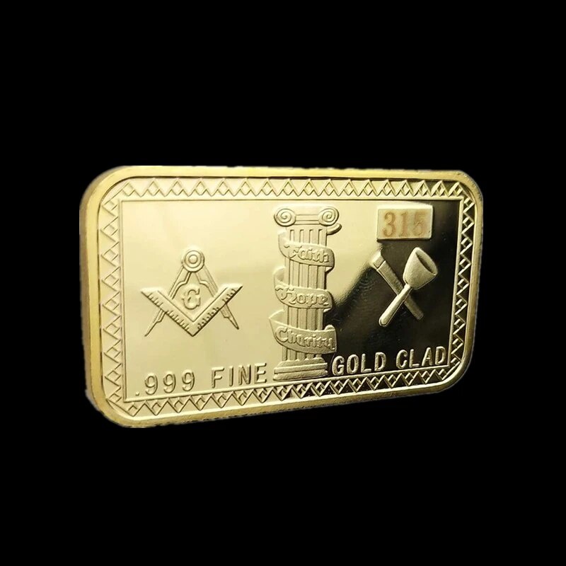 Freemason Golden Masonic Challenge Coin Bar 999 Fine Gold Clad 3D ...