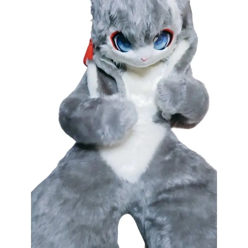 Japan Grey Bunny Rabbit Digitigrade Fursuit Costumes Furries Anime Teen & Adult Costume