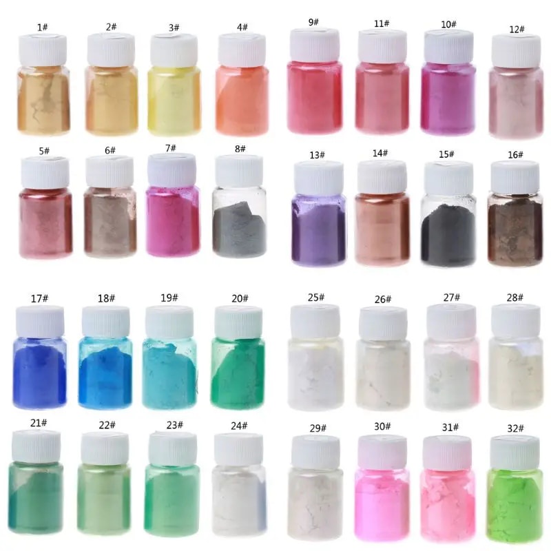 ☂32 Color Mica Powder Pearlescent Pigment Resin Colorant Pack Skin Safe ...