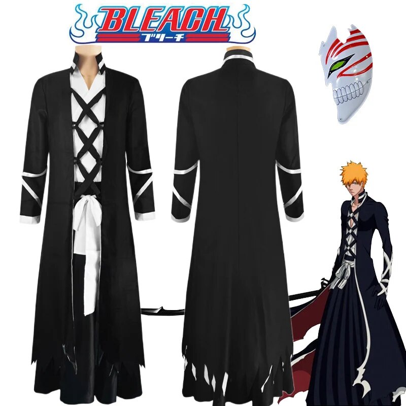 326 Anime Bleach Kurosaki Ichigo Cosplay Costume Black Kimono Uniform ...