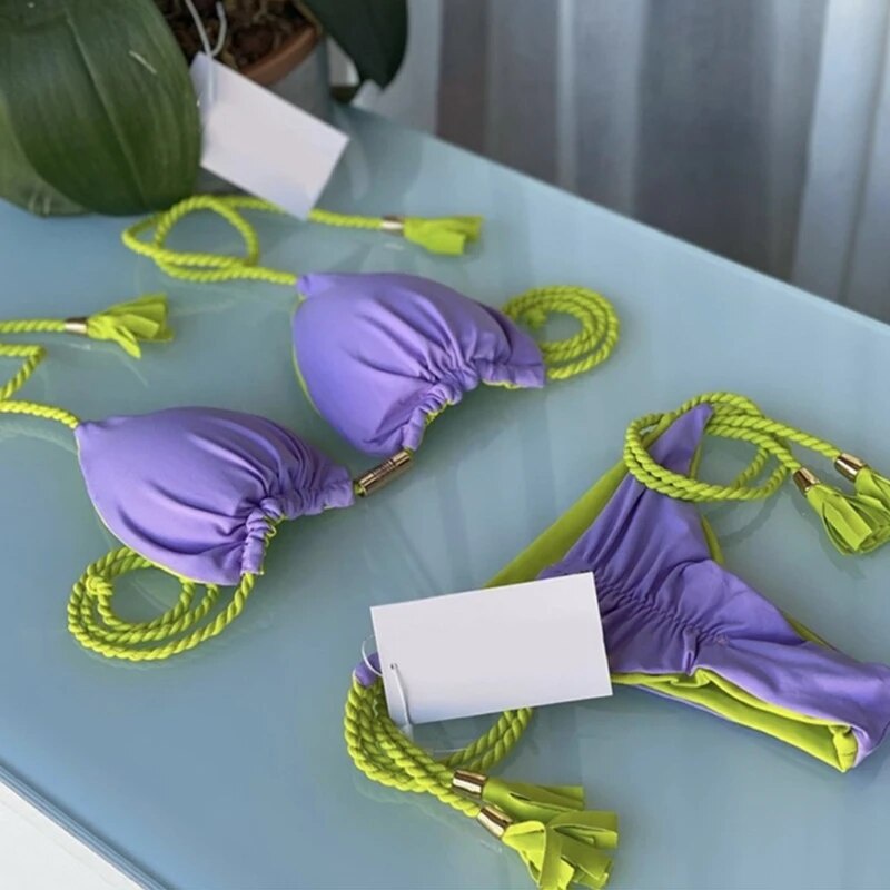 526 Two Piece Bikini Set for Woman String Bathing Suit Triangle-Bras ...