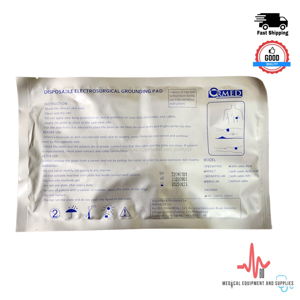Ormed Electrosurgical Grounding Pad Cautery Pad w cable ADULTPEDIA