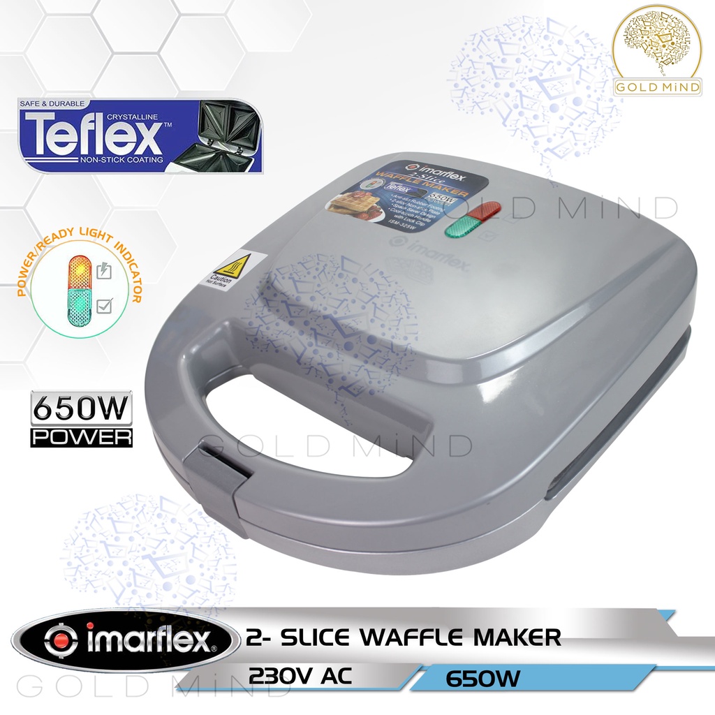 Imarflex Waffle Maker 2 Slice Non Stick Plate 650 watts ISM325W Gold