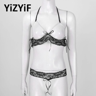 Women's Harness Elastic Cupless Cage Bra See Through Lace Lingerie Sexy  Wireless Underwear