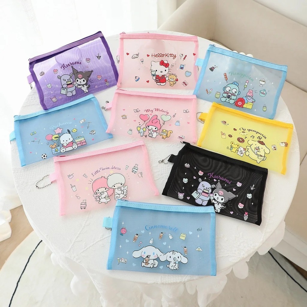 Sanrio Mesh Zipper Pencil Bag Hello Kitty Cinnamoroll Kuromi Student ...