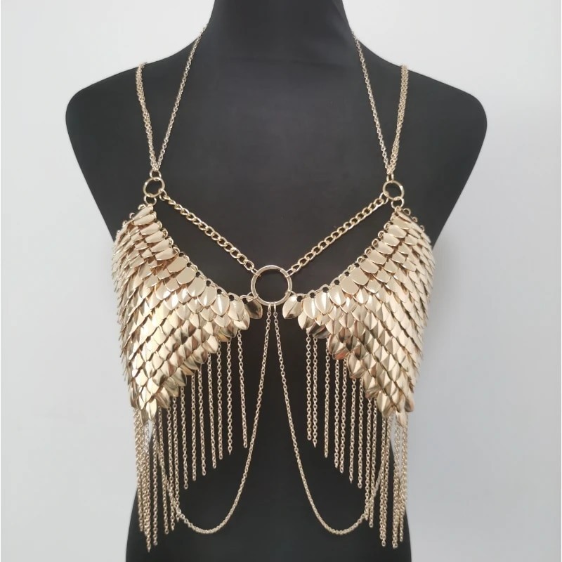 New Fashion RJFS24 Mermaid Gold Fish Scales Bra Chains Layers Chainmail ...
