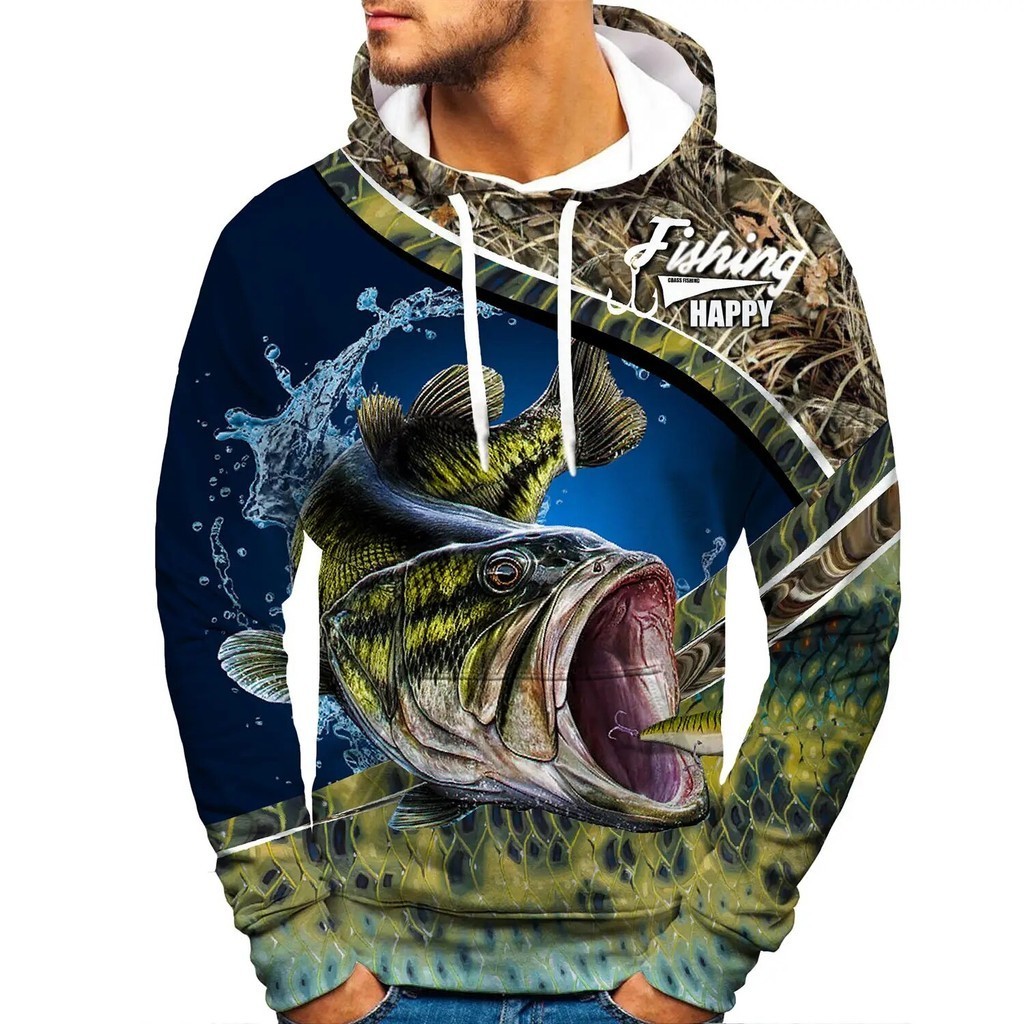 ♨Fishing Enthusiast 3D Print Hoodie Men Pullover Animal Fish Sweatshirt ☋2