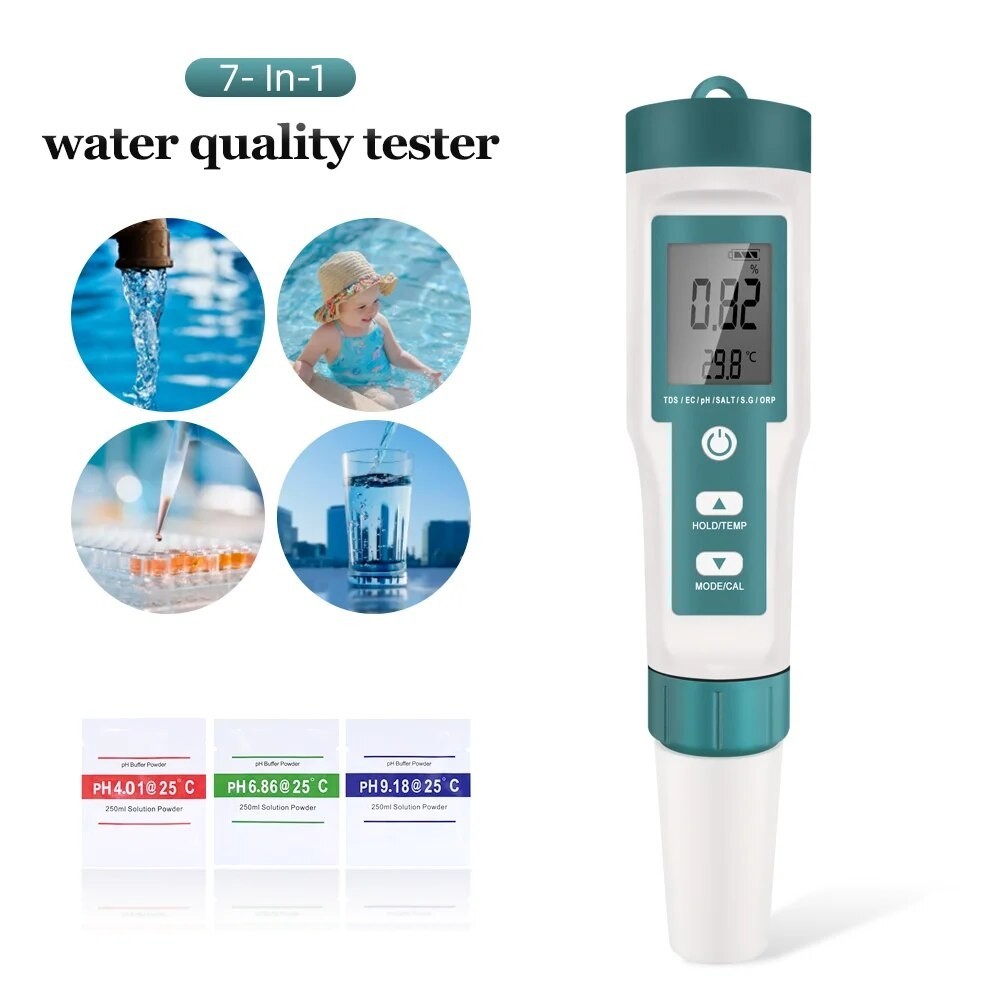 ♦ORP/Salinity/PH/TDS/EC/SG/TEMP Meter 7 in 1 Digital PH Tester ORP ...