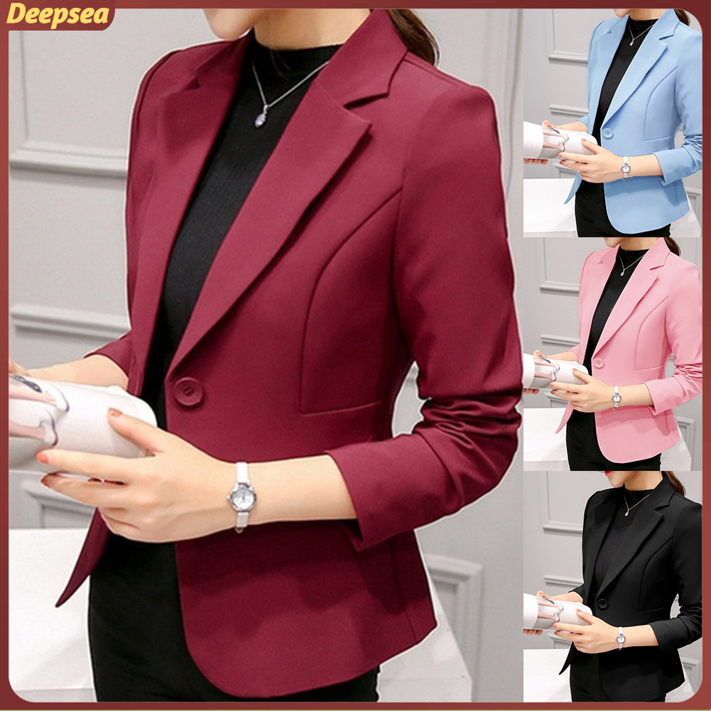 [deepsea] One Button Solid Color Lapel Long Sleeve Slim Blazer Coat ...