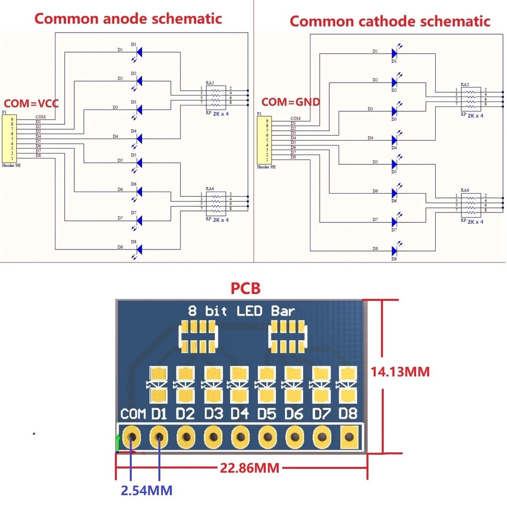 10PCS 8 Bit Blue/Red Common anode/cathode LED indicator Module ...