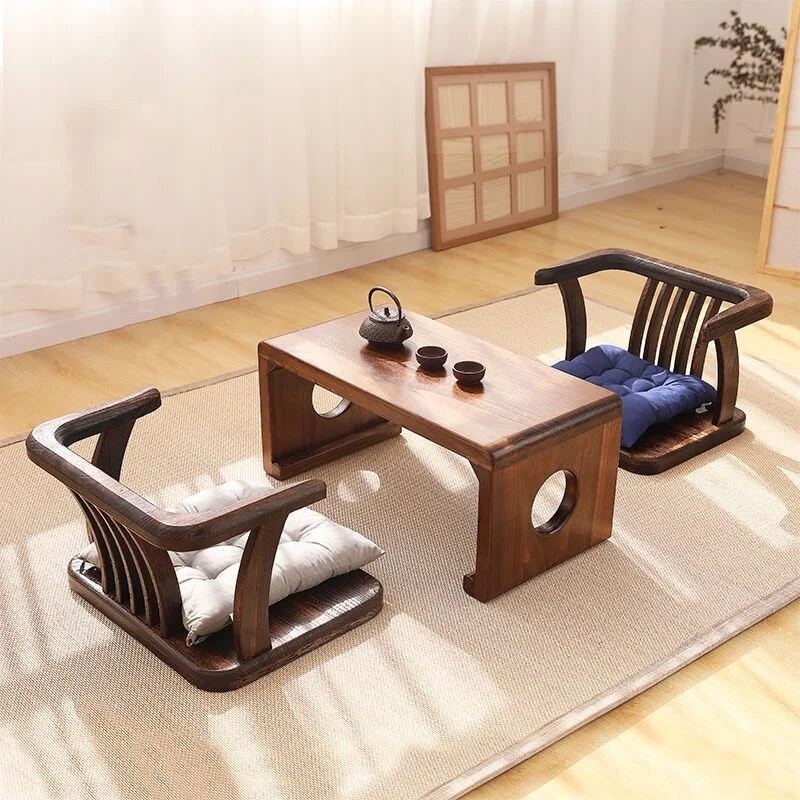 422 Style Japanese solid wood floor chair with seat cushion Tatami ...