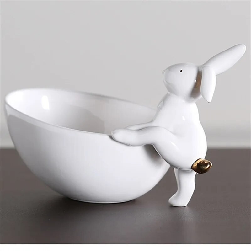 White Porcelain Rabbit Storage Tray Cartoon Animal Rabbit Bowl Candy ...