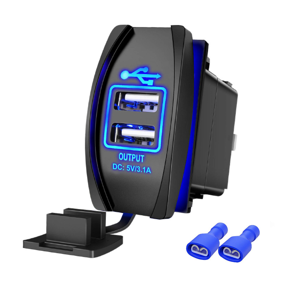Rocker Switch Style Dual USB Charger Socket 3.1A with Blue/White/ Red ...