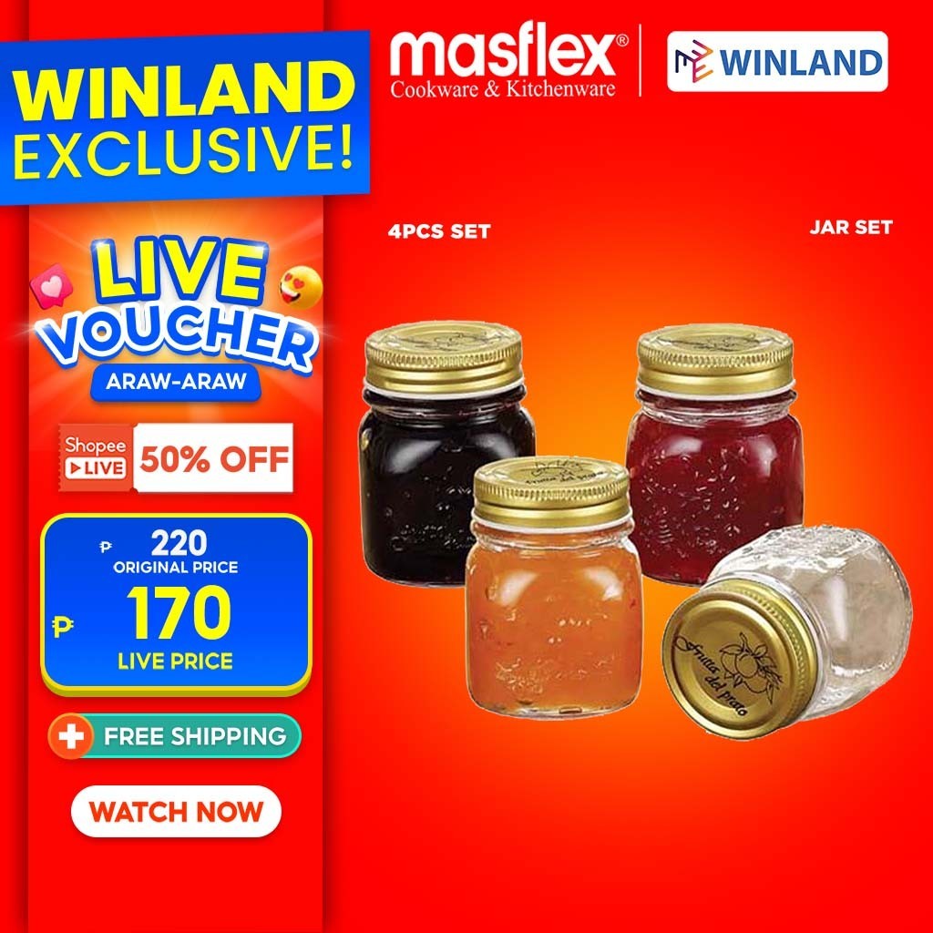 Masflex by Winland 100ml 4 piece Mini Glass Jam Jar Set ZW-3240 ...