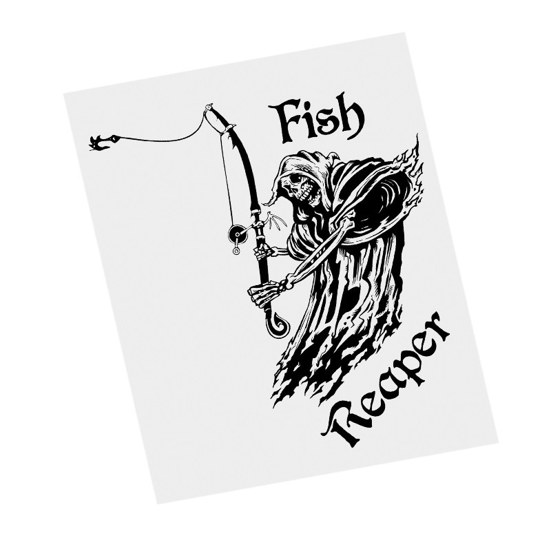 ♡Y496# Fish Grim Reaper Fishing Rod Hook Black Transparent Car Sticker ...