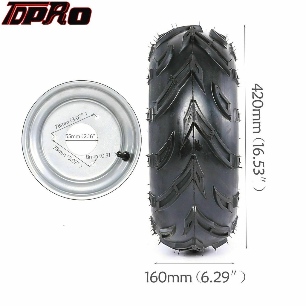 TDPRO 2pc 16x8-7 Rim Tire Wheel + 3 Stud Knuckle Hub 7\