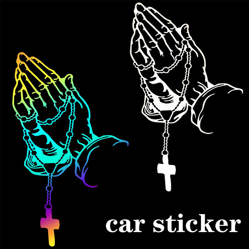 【Car Praying Hands With Rosary Sticker Decals Religious Christian Vinyl ...