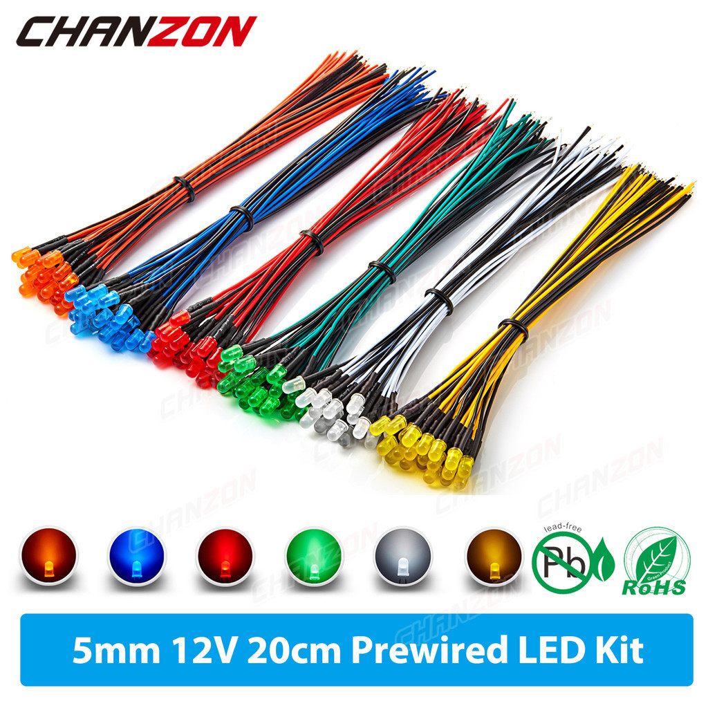 120pcs 9V 12V 5mm Prewired LED Diode Kit Light Emitting Diffused White ...